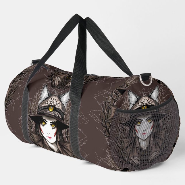 Witch Cat Halloween Creepy Cute Portrait Duffle Bag (Right Corner)