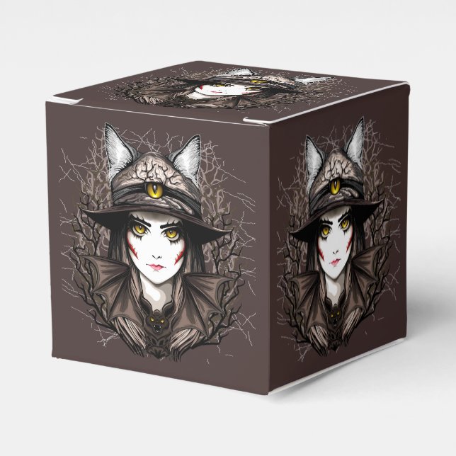 Witch Cat Halloween Creepy Cute Portrait Favour Box (Front Side)