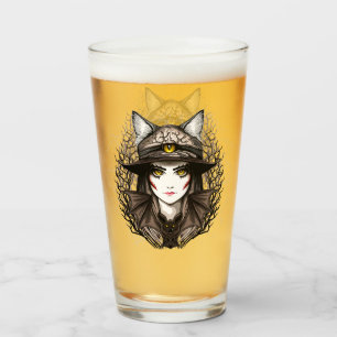 Witch Cat Halloween Creepy Cute Portrait Glass