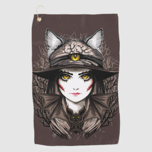 Witch Cat Halloween Creepy Cute Portrait Golf Towel