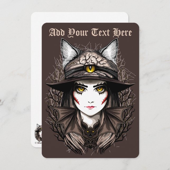 Witch Cat Halloween Creepy Cute Portrait Holiday Card (Front/Back)