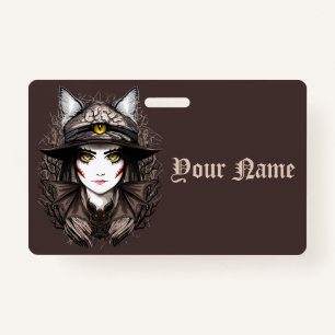 Witch Cat Halloween Creepy Cute Portrait ID Badge
