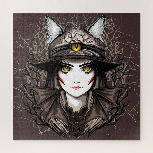 Witch Cat Halloween Creepy Cute Portrait Jigsaw Puzzle (Vertical)