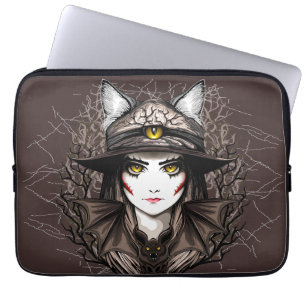 Witch Cat Halloween Creepy Cute Portrait Laptop Sleeve