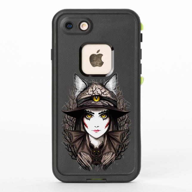 Witch Cat Halloween Creepy Cute Portrait LifeProof iPhone Case (Back)