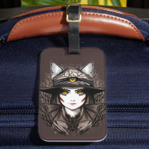 Witch Cat Halloween Creepy Cute Portrait Luggage Tag