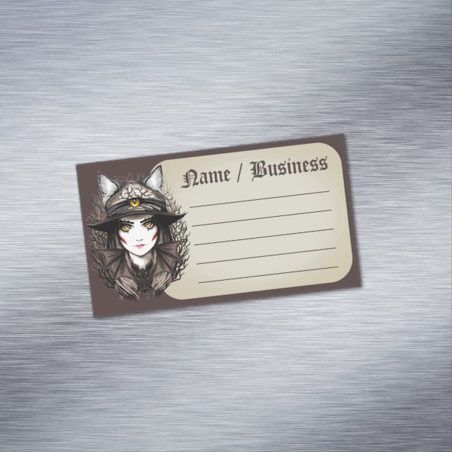 Witch Cat Halloween Creepy Cute Portrait Magnetic Business Card (In Situ)