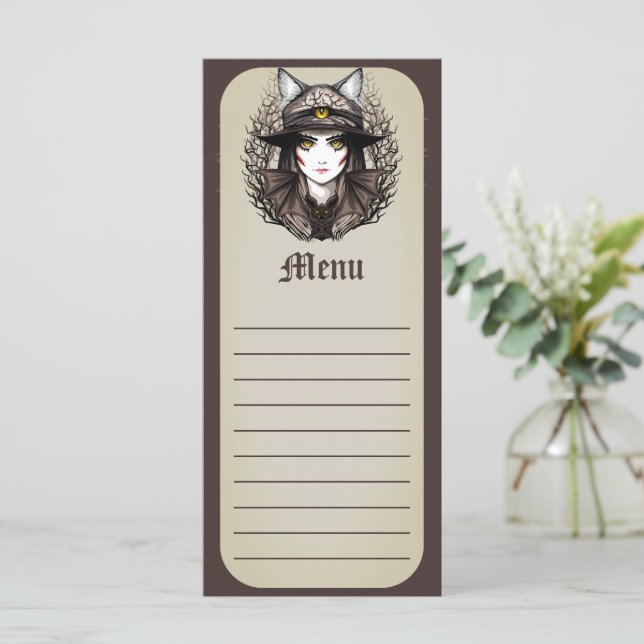Witch Cat Halloween Creepy Cute Portrait Menu (Standing Front)