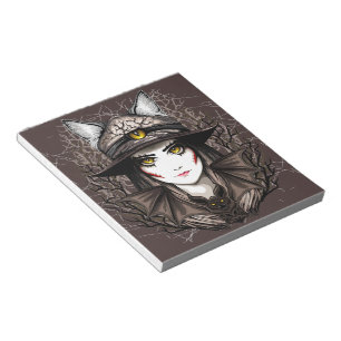 Witch Cat Halloween Creepy Cute Portrait Notepad