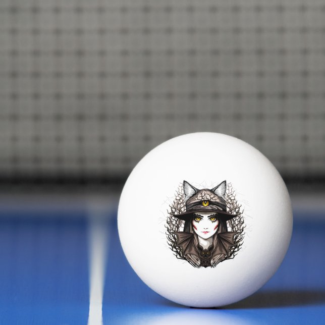 Witch Cat Halloween Creepy Cute Portrait Ping Pong Ball (Net)