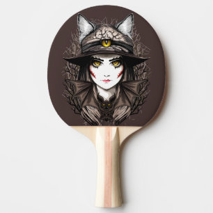 Witch Cat Halloween Creepy Cute Portrait Ping Pong Paddle