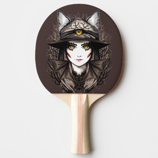 Witch Cat Halloween Creepy Cute Portrait Ping Pong Paddle (Front)