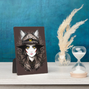 Witch Cat Halloween Creepy Cute Portrait Plaque