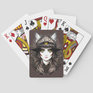 Witch Cat Halloween Creepy Cute Portrait Playing Cards