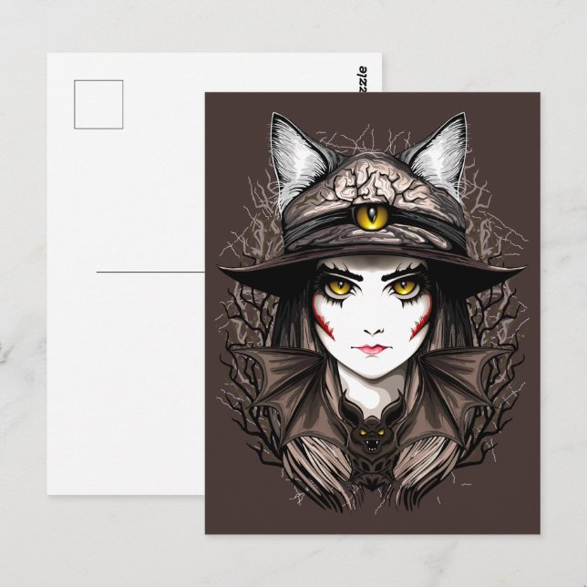 Witch Cat Halloween Creepy Cute Portrait Postcard (Front/Back)