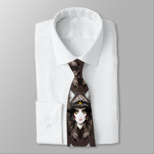 Witch Cat Halloween Creepy Cute Portrait Tie