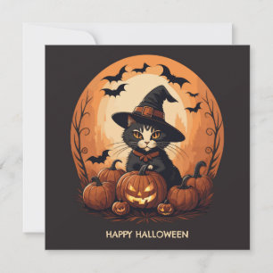 Witch cat halloween  holiday card