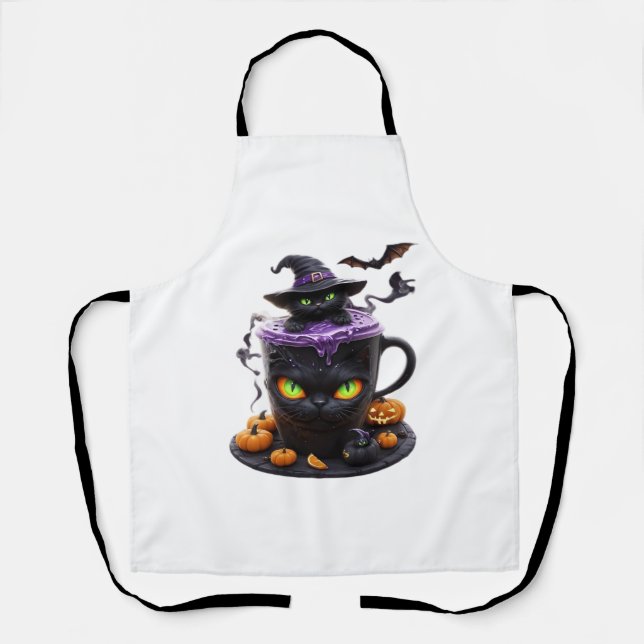 Witch Cat Halloween Latte – Creepy Cute Coffee wit Apron (Front)