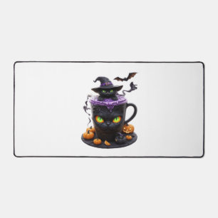 Witch Cat Halloween Latte – Creepy Cute Coffee wit Desk Mat