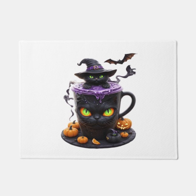 Witch Cat Halloween Latte – Creepy Cute Coffee wit Doormat (Front)