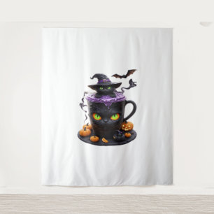Witch Cat Halloween Latte – Creepy Cute Coffee wit Tapestry