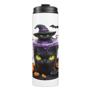 Witch Cat Halloween Latte – Creepy Cute Coffee wit Thermal Tumbler