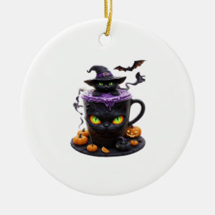 Witch Cat Halloween Latte Creepy Cute Coffee with Ceramic Tree Decoration