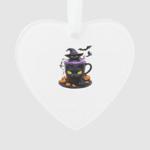Witch Cat Halloween Latte Creepy Cute Coffee with Ornament