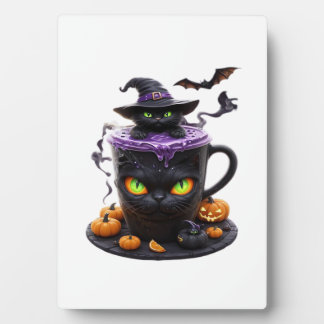 Witch Cat Halloween Latte  Creepy Cute Coffee with Plaque