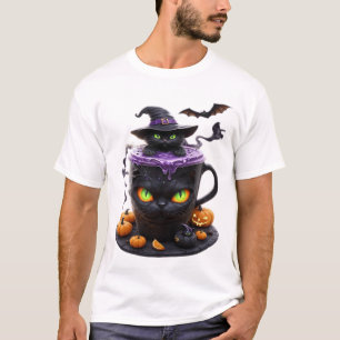 Witch Cat Halloween Latte  Creepy Cute Coffee with T-Shirt