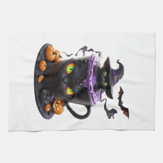 Witch Cat Halloween Latte  Creepy Cute Coffee with Tea Towel