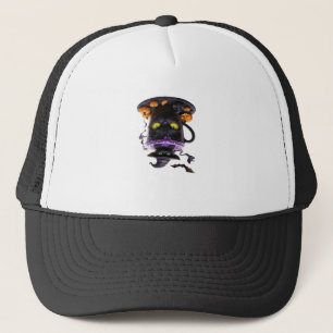 Witch Cat Halloween Latte Creepy Cute Coffee with Trucker Hat