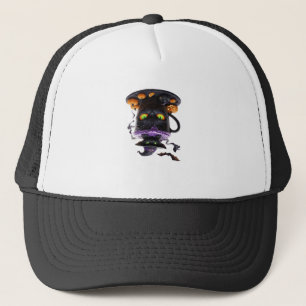 Witch Cat Halloween Latte Creepy Cute Coffee with Trucker Hat