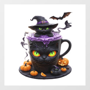 Witch Cat Halloween Latte  Creepy Cute Coffee with Window Cling