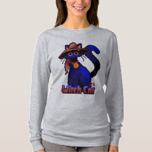Witch Cat Halloween Pixels art T-Shirt