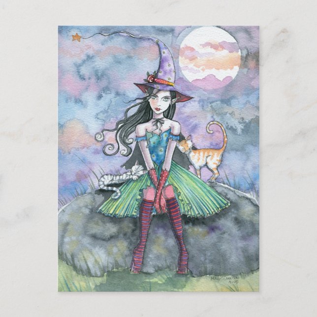 Witch Cat Halloween Postcard 'Sweet and Sour' (Front)