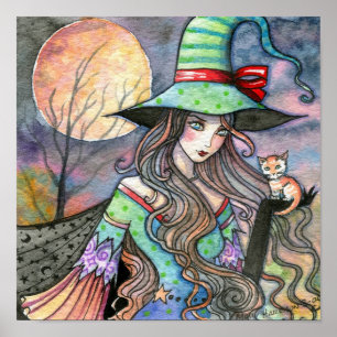 Witch Cat Halloween Poster by Molly Harrison