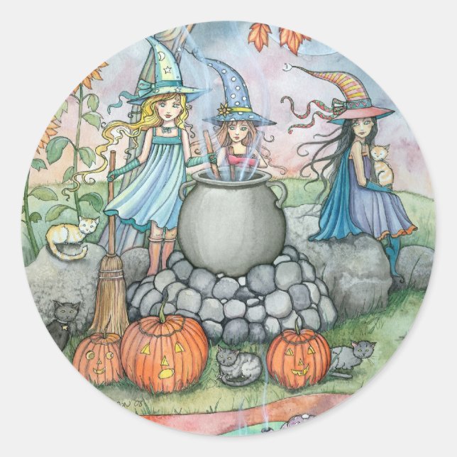 Witch Cat Halloween Stickers by Molly Harrison (Front)