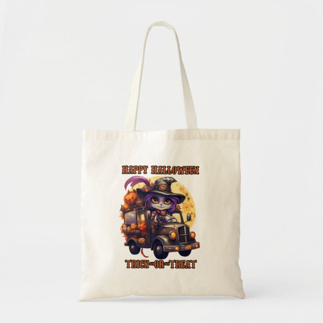 Witch Cat Halloween Trucker Kids Spooky Festive Ri Tote Bag (Front)