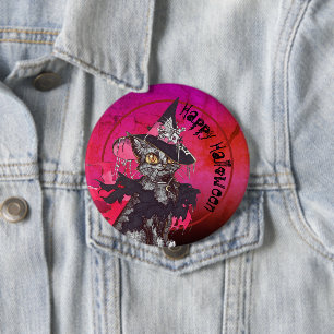 Witch Cat Happy Halloween 10 Cm Round Badge