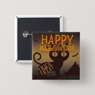 Witch Cat Happy Halloween 15 Cm Square Badge