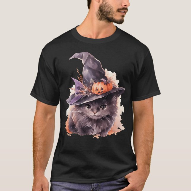 Witch Cat In Halloween 27 T-Shirt (Front)
