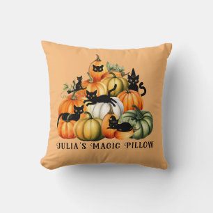 Witch Cat Jack O Lantern Halloween Magic Gifts Cushion