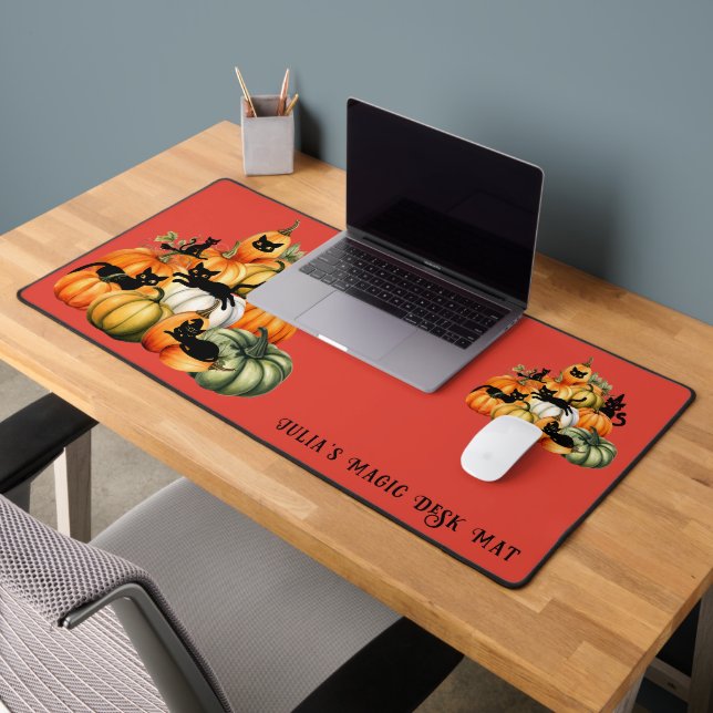 Witch Cat Jack O Lantern Halloween Magic Gifts Desk Mat (Office 2)
