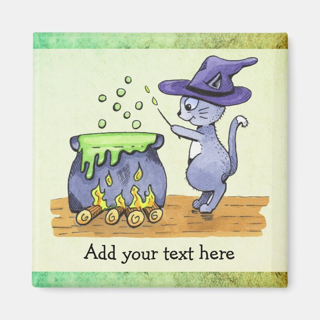 Witch Cat Making Magic Watercolor Painting Magnet (Front)