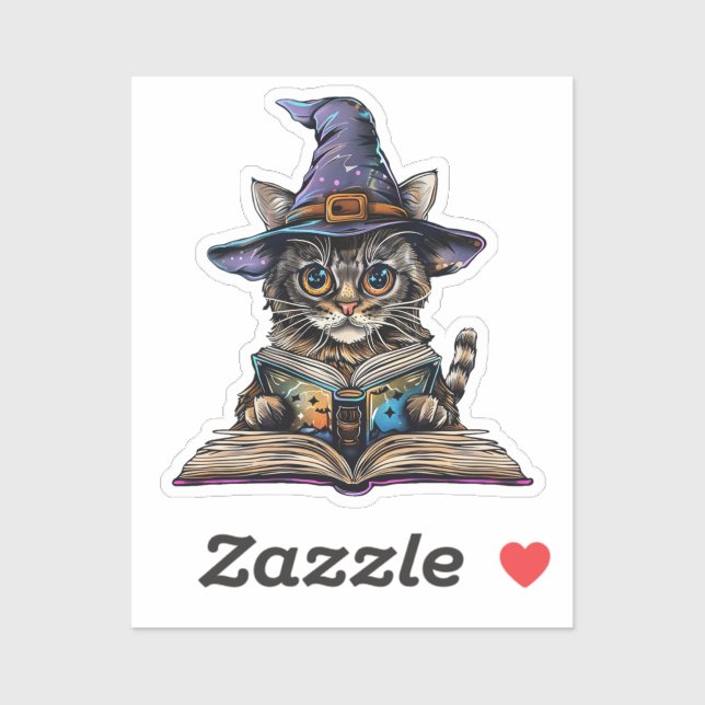 Witch Cat Reading Custom-Cut Vinyl Sticker (Sheet)