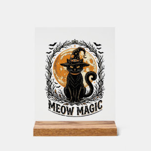 Witch Cat Shirt Vintage Halloween Moon Design_1 Acrylic Sign