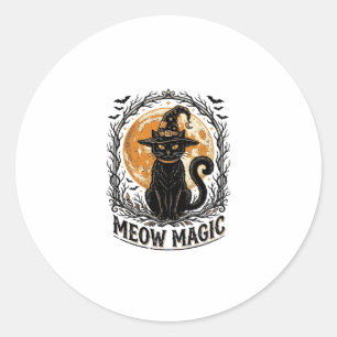 Witch Cat Shirt Vintage Halloween Moon Design_1 Classic Round Sticker
