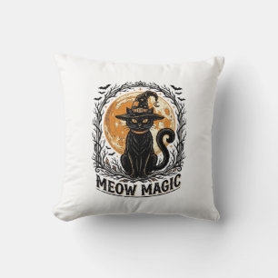 Witch Cat Shirt Vintage Halloween Moon Design_1 Cushion