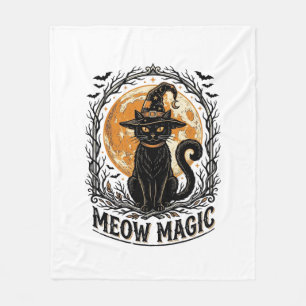 Witch Cat Shirt Vintage Halloween Moon Design_1 Fleece Blanket